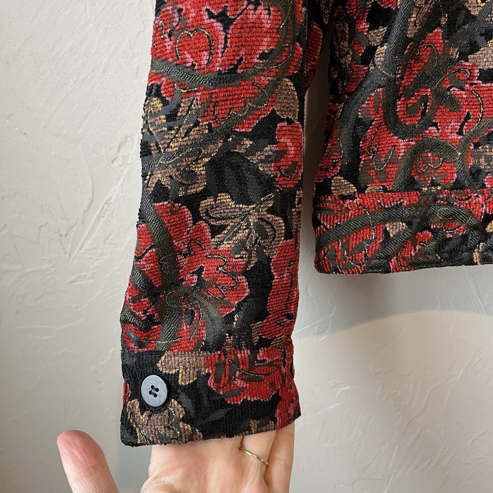 Women's Jacket Red Embroidered Dark Floral Corduroy Jean Whimsigoth‎ Grunge M - Picture 2 of 8